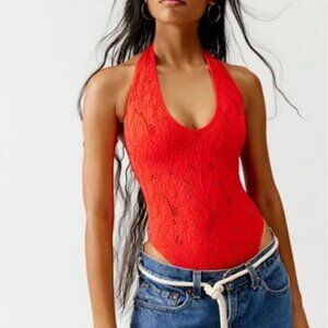 UO Out From Under Layla Floral Lace Halter Bodysuit